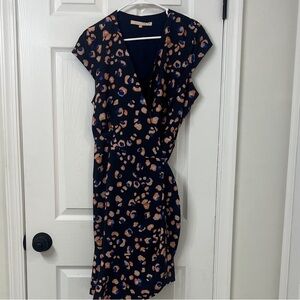 NWOT Hutch Casual Dress Wrap V Neck Short Sleeve Blue Print Pattern Size 0X